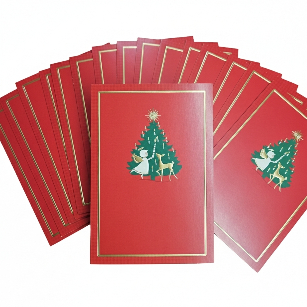 Greeting Card 16 Pack Friends Family Christmas Red Tree Gold Angel Holiday